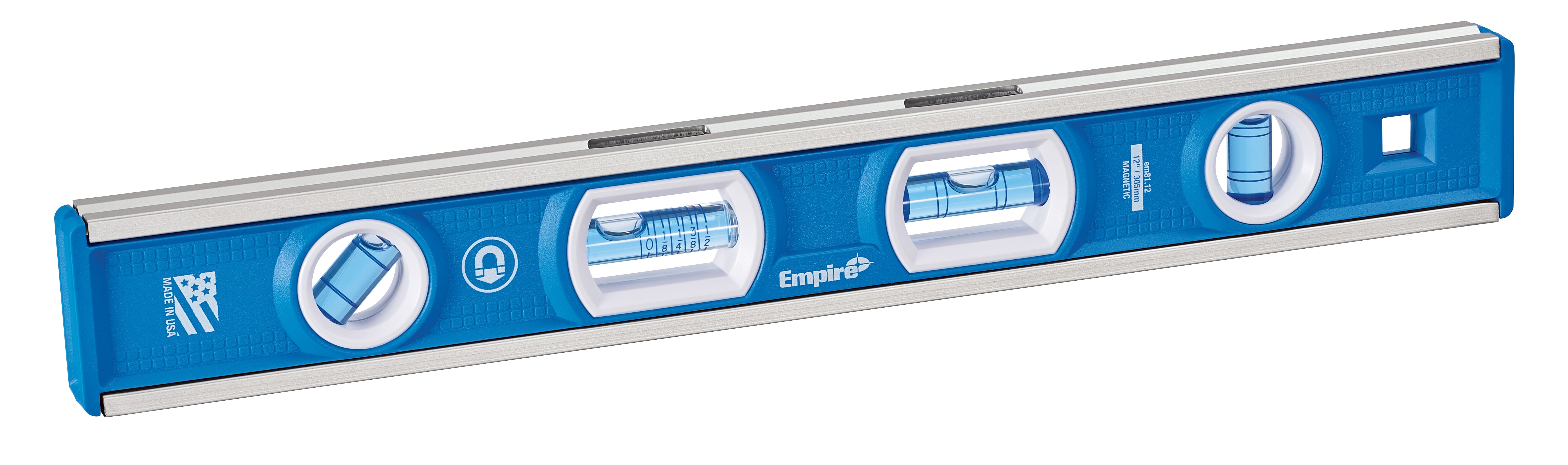 Milwaukee® Empire® TRUE BLUE® EM81.12 E81 Heavy Duty Magnetic Tool Box Level, 24 in L, 3 Vials, Aluminum, (10) Level/Plumb/45 deg Vial Position, 0.0005 in Accuracy